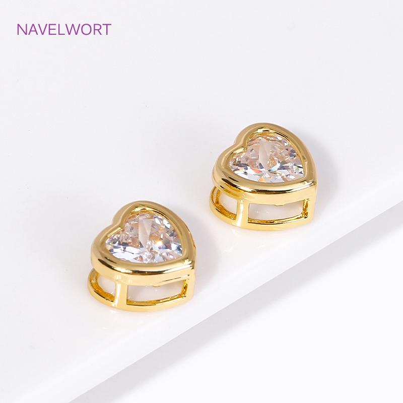 18K Gold Plated Brass Beads Separators,Round/Heart with Zircon Spacer Beads,Separators For Beads,DIY Jewelry Making Accessories