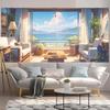 Hanging Wall Tapestry with Quiet Scenery by the Sea, Coastal Decoration for the Living Room, Fabric Art Overlooking the Ocean for the Home, Inspired