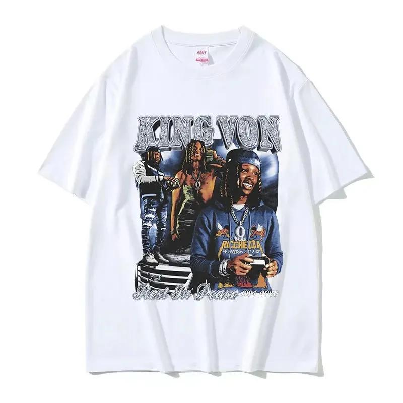 Men's Hip Hop Vintage Short Sleeve T-shirts Rapper K-King Von Graphic T Shirt Unisex Fashion Oversized Cotton T-shirt Streetwear