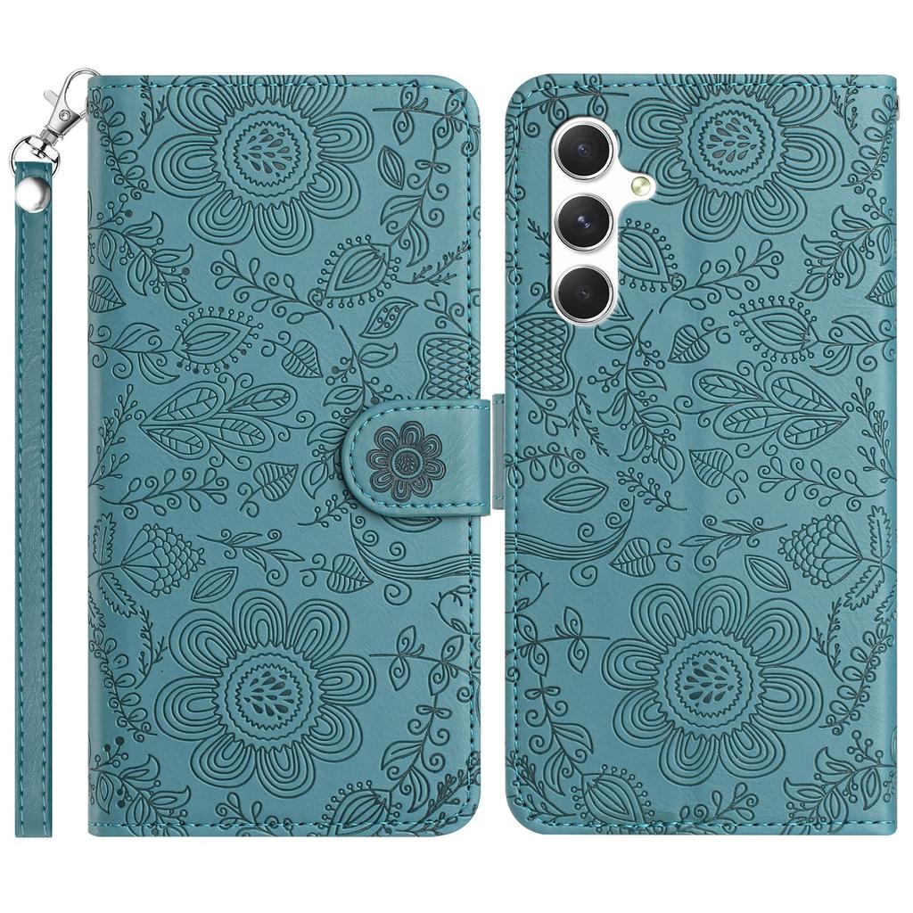 For Samsung Galaxy S25+ Case Flower Imprint Leather Flip Wallet Phone Cover with Wrist Strap
