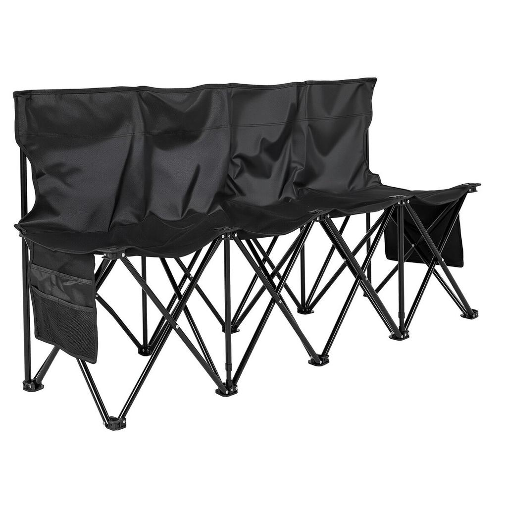 Portable Folding Bench, 4 Seat Foldable Soccer Bench with Side Pockets and Carrying Bag, Lightweight Sideline Seating with Back Rest for Football,
