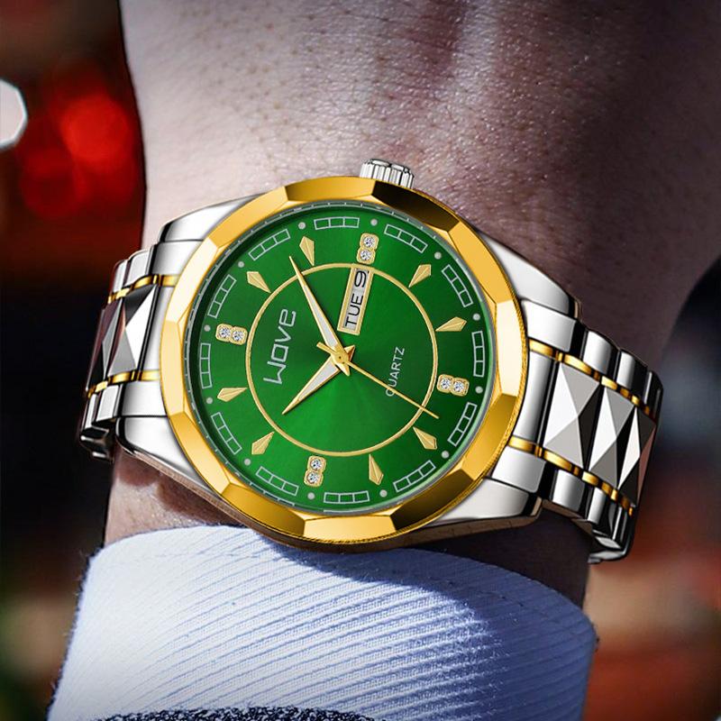 Langjue Watch Alloy Steel Belt Quartz Watch Luminous Polygonal Dial Watch Calendar Fashion Couple Watch
