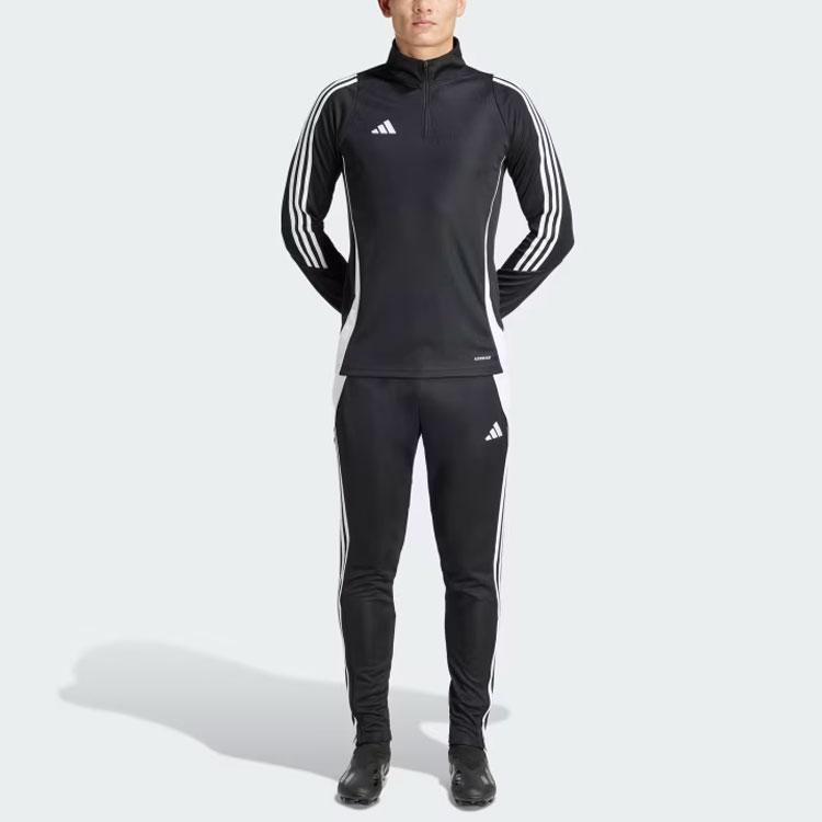 Adidas Tiro 24 Training Top With Striped Stand Collar Long Sleeve Soccer Jersey Men Tops Black IJ9963