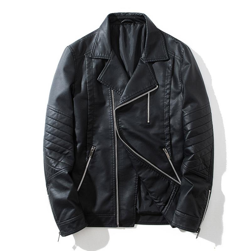 Men's Motorcycle Jacket Lapel Suit Pu Leather Jacket Hong Kong Style Rock Leather Jacket Young Spring and Autumn Thin Jacket