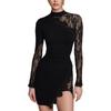 Elegantes Spitzen-Patchwork Schlankmachendes Langarm Durchsichtiges Kleid