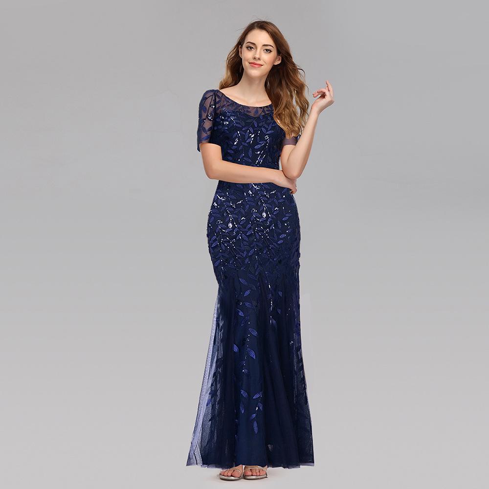 2024 Spring/Summer European-American Slimming Sequin Mesh Fishtail Evening Gown for Women