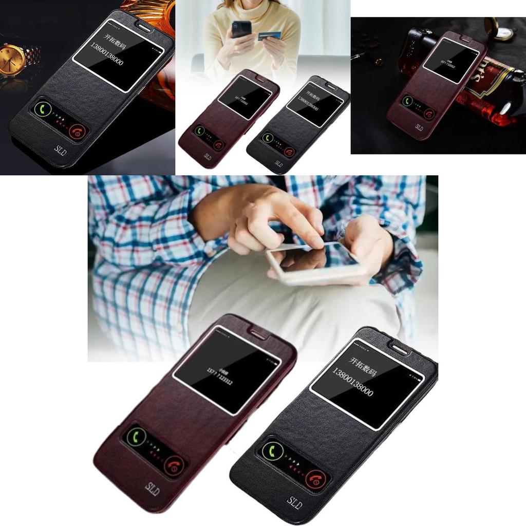 Für Samsung S6 S7 S7edge S6edge Leder Handyhülle mit stoßfester Dual-Fenster Klappabdeckung für Zuhause und Reisen
