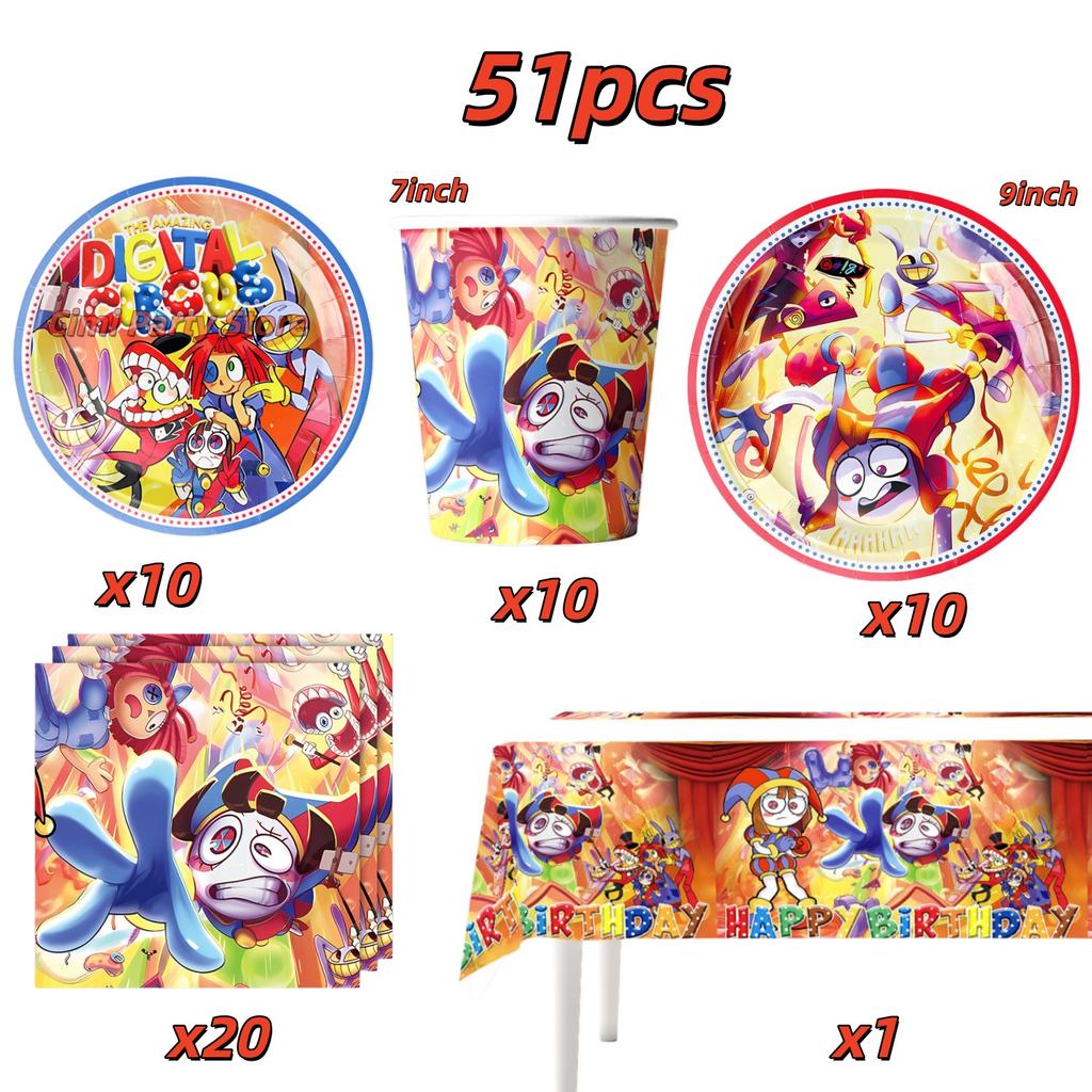 Amazing Tableware Birthday Party Decoration Digitaled Circus Balloon Banner Cake Topper Party Supplies Baby Shower Decor Gifts