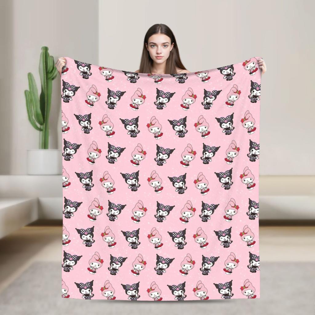 Purple Kuromi Blankets Kawaii Cartoon Wool Awesome Breathable Throw Blankets for Bedspread Autumn/Winter