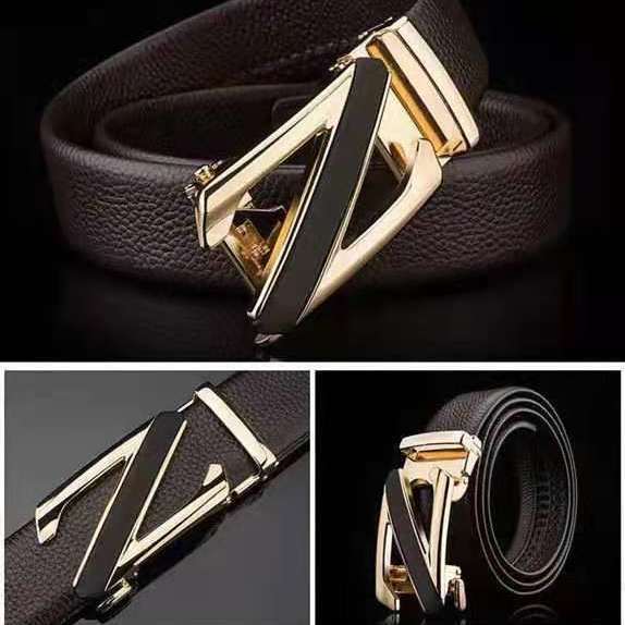 Z-Shaped Alloy Automatic Buckle Belt, Leather Elegant Light Luxury Belt, Business Casual Belt