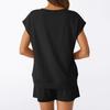 Women V Neck Short Sleeve Top and Shorts Set Casual Two Piece Outfits Soft Fabric Drawstring Waist Loungewear Suit