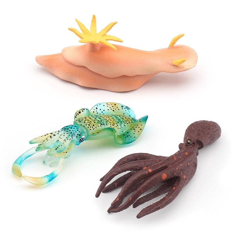 Simulation Of 3 Solid Marine Animal Models Sea Rabbit Squid Green Spotted Squid Static Model Toys