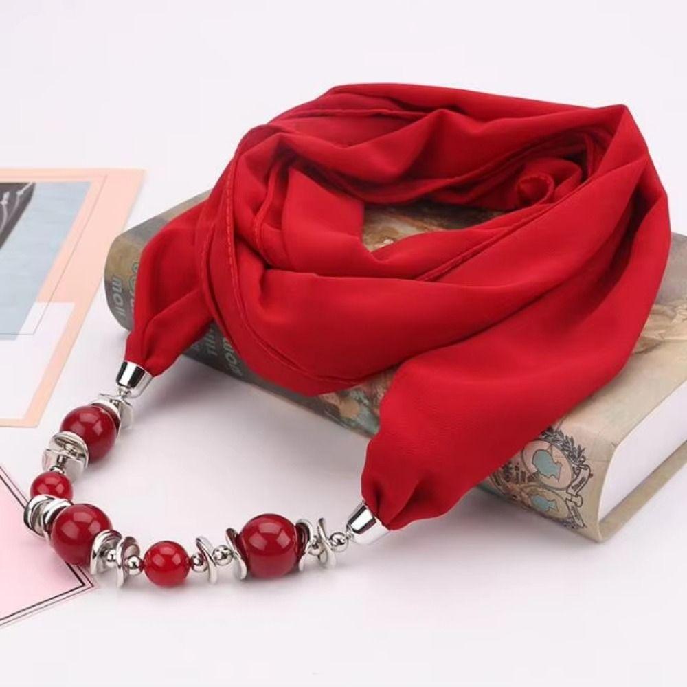 Vintage Style Beaded Pendant Scarf Solid Color Beaded Shawl Wrap Ethnic Necklace Scarf Party