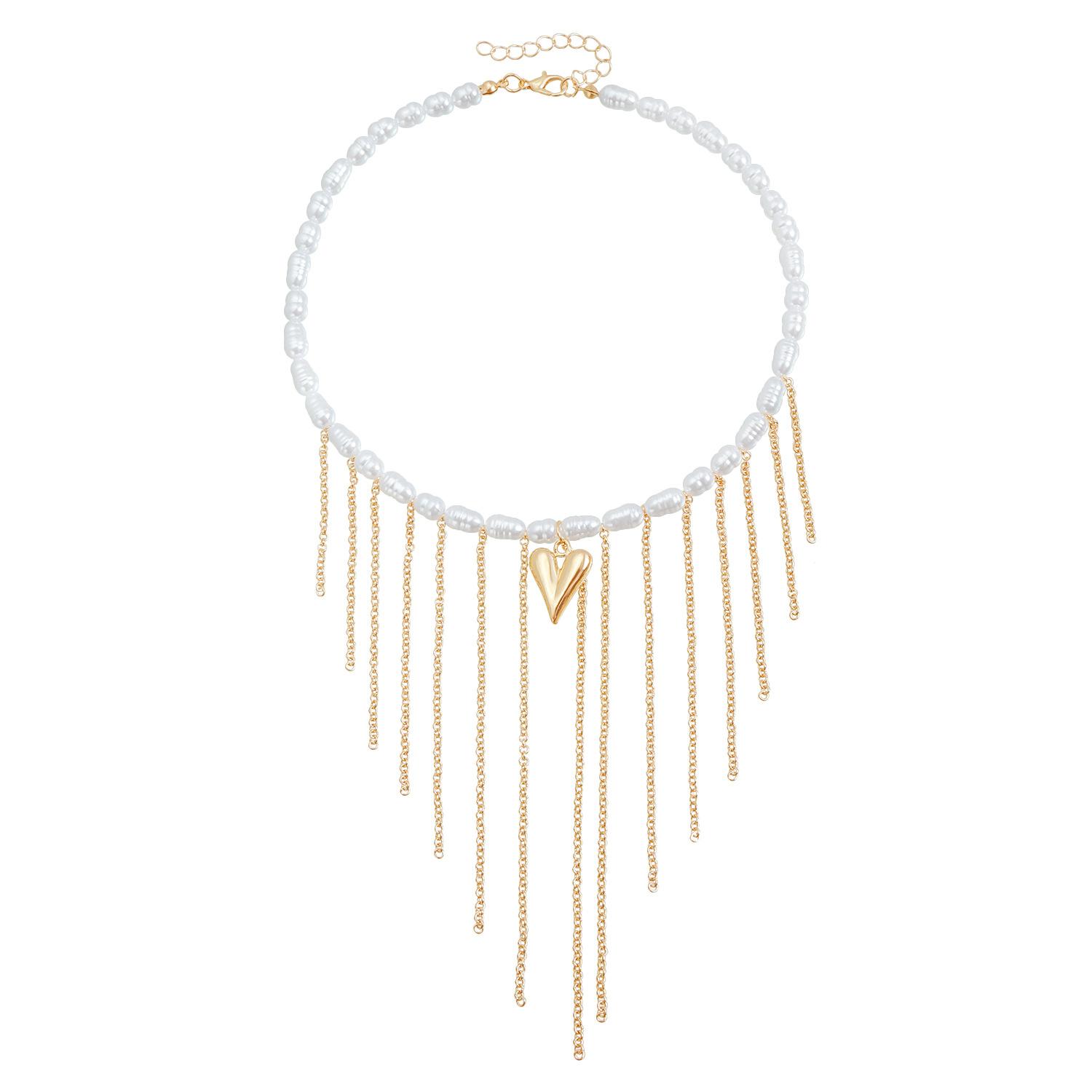 

European and American jewelry Baroque pearl ins style love fringed element necklace fashion high sense necklace women золотой