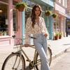 Summer Lace Shirt For Women With Long Sleeves And Round Neck In Pure Color For Street Style Fashion
