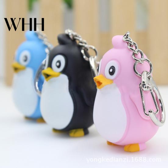 Cute Animal Penguin LED Light with Sound Key Chain Ring Torch Xmas Gift