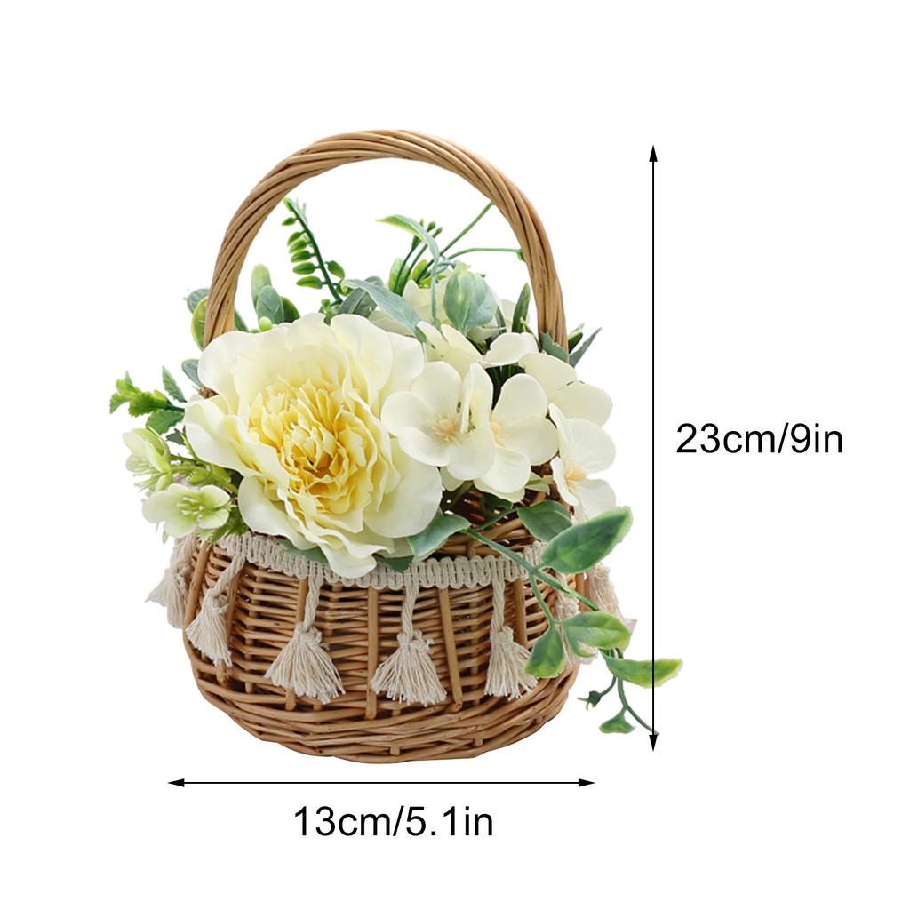 Hand Woven Wicker Basket Rattan Flower Basket for Festival Wedding Party 13x13x23cm Yellow