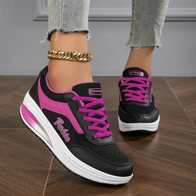 Adidași cu platformă balansoar pentru femei, casual, cu șireturi, cu vârf jos, pentru creșterea în înălțime, antrenori de confort pentru mers, pantofi cu platformă