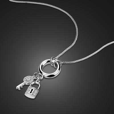 Echte 100 % 925 Sterling Silber Schloss Anhänger Lange Halskette Frauen Zarte Schlüssel Anhänger Mode Schmuck Mädchen Geschenk