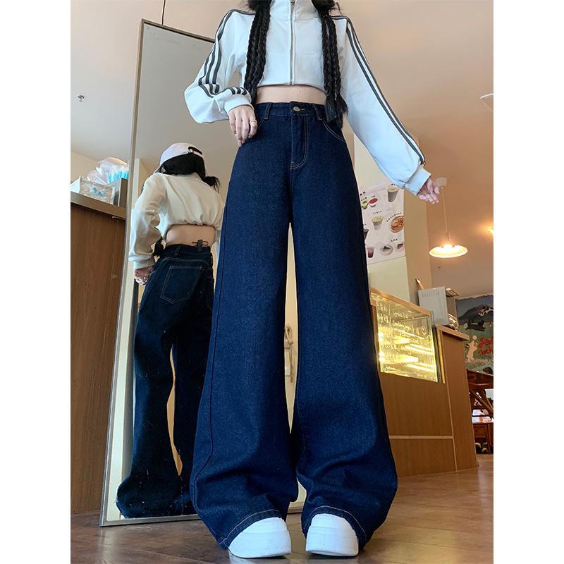 

Женские джинсы больших размеров, темно-синие, на флисовой подкладке, с широкими штанинами, с высокой посадкой, длиной до пола, для осени/зимы. 3XL