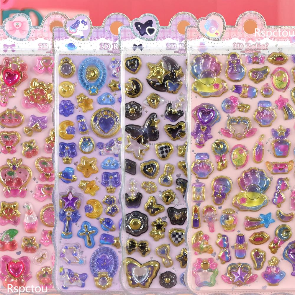 1/8pcs Cartoon Cute Aesthetic 3D Stickers Creative Animal Food Crystal Sticker for Notebook Guitar Decoration Decals Gift