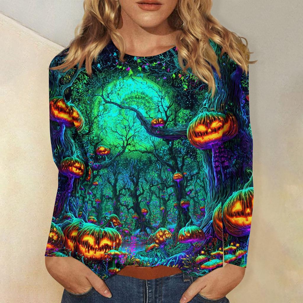 Moda Donna Casual Halloween Stampato Girocollo Manica Lunga Pullover Top