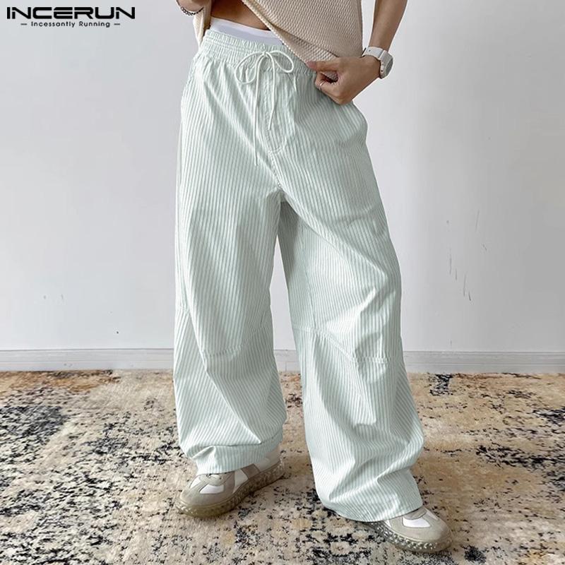 INCERUN Men Striped Print Pants Casual Elastic Waist Long Trousers
