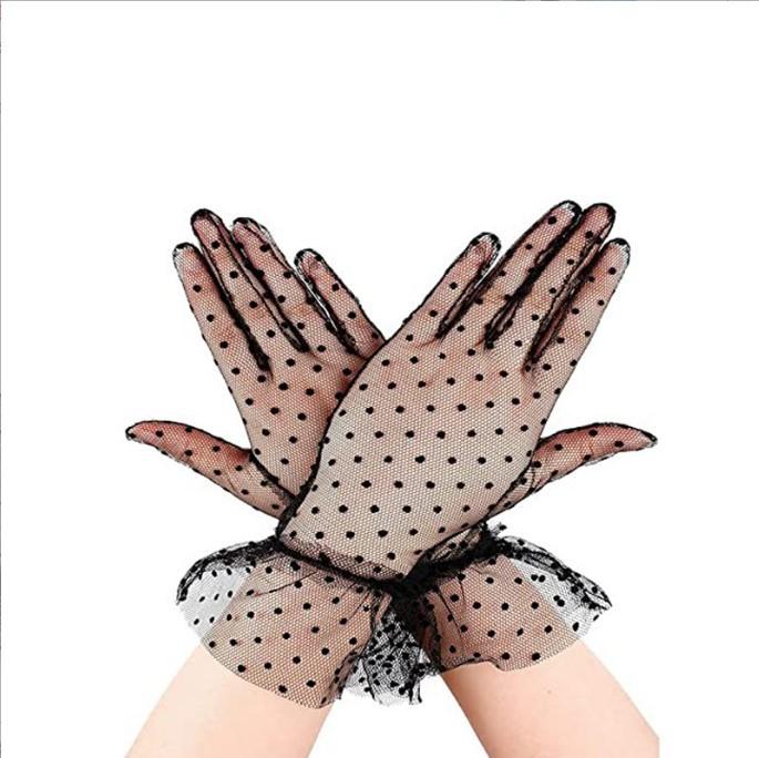 Lace Black Polka Dot Short Lace Gloves Women's Transparent Sex Underwear Accessories Uniform Decorative Transparent Gloves
