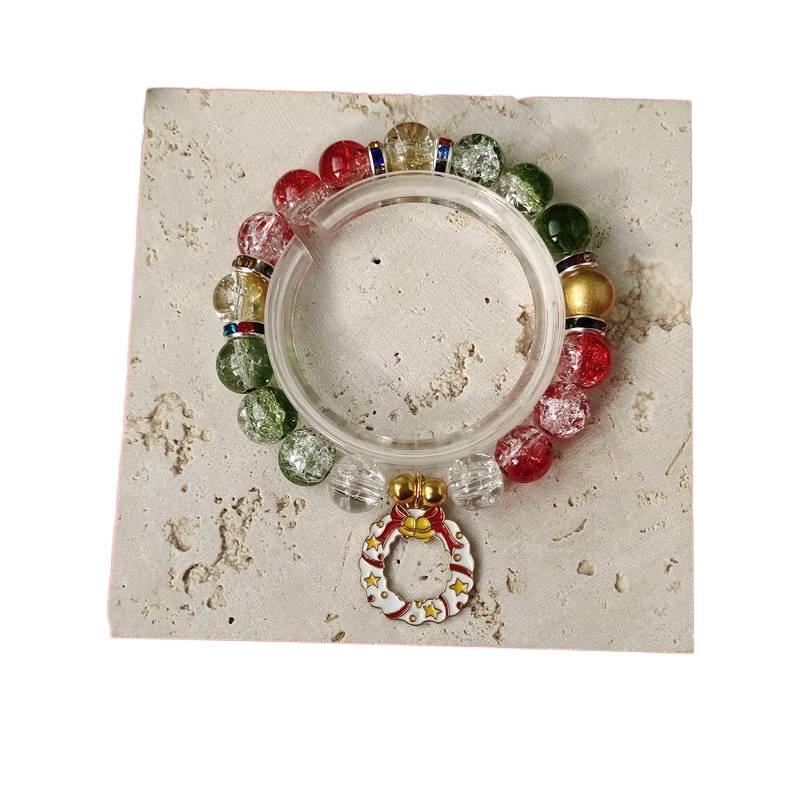 Christmas Diamond Santa & Snowflake Glass Bracelet: Stylish & Versatile Holiday Accessory.
