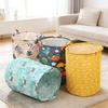 Foldable Round Waterproof Laundry Basket Cotton Linen Organizer Bucket Large Capacity Home Clothing Kids Toy Storage Basket