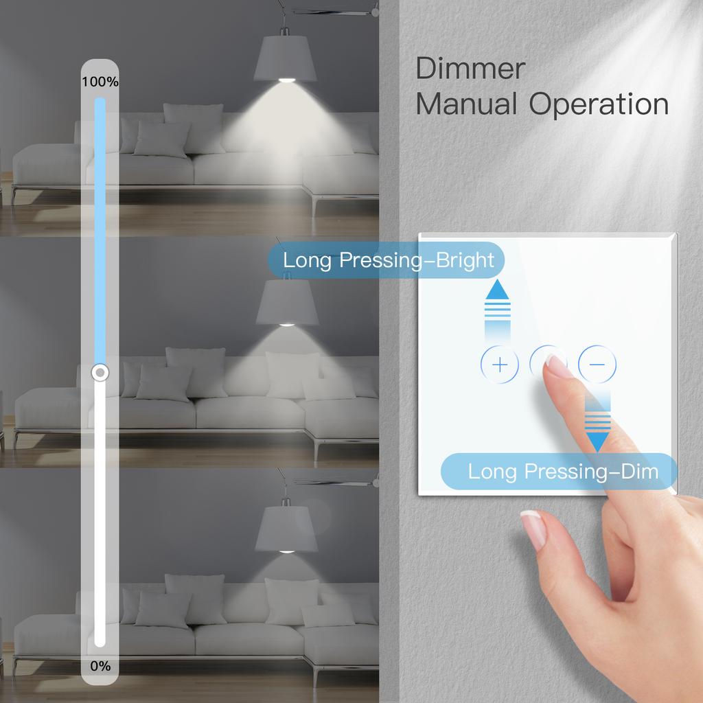 BSEED LED Touch Dimmer Schalter Wanddimmer 1-fach 2-Wege Sensor Schalter Plus EU Steckdosen USB Typ-c Gehärtetes Glas Wasserdicht 2er Pack