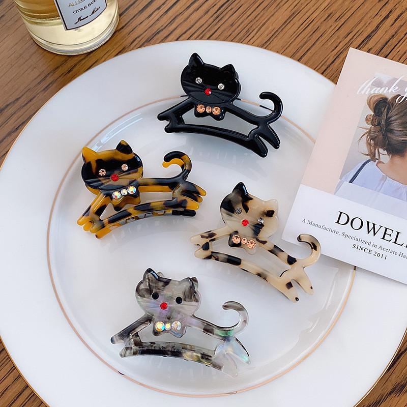 Charmante Haarspange mit Katzenmotiv aus Acetat, modisches Cartoon-Design für Damen