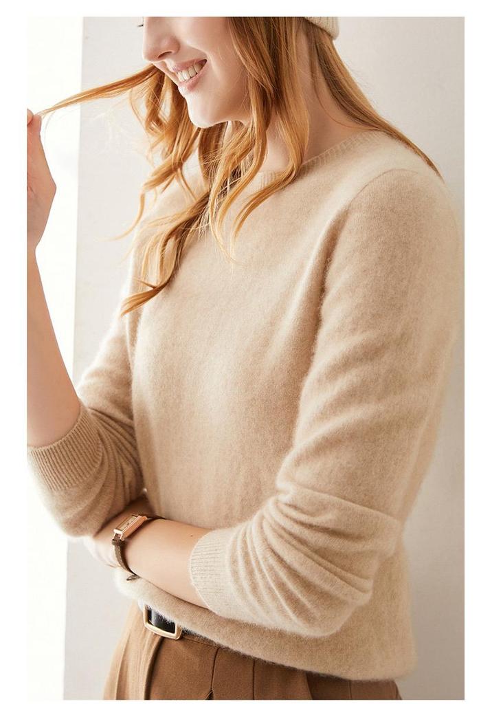 Women's 100% Pure Cashmere Round Neck Sweater, Knitted Seamless Long Sleeve - Autumn/Winter Collection.