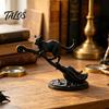 Black Cat Witch Decor on Broom Figurine, 3D Printed Broomstick Statue, Halloween Unique Desktop Ornament Tabletop for Tiered Tray, Desk, Table Statue