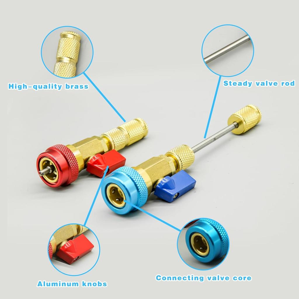 31Pcs R134A Valve Core Quick Remover Installer Tool Set, High Low Pressure AC Valve Core Removal Tool with R134A Valve Core AC Service Port Cap Valve