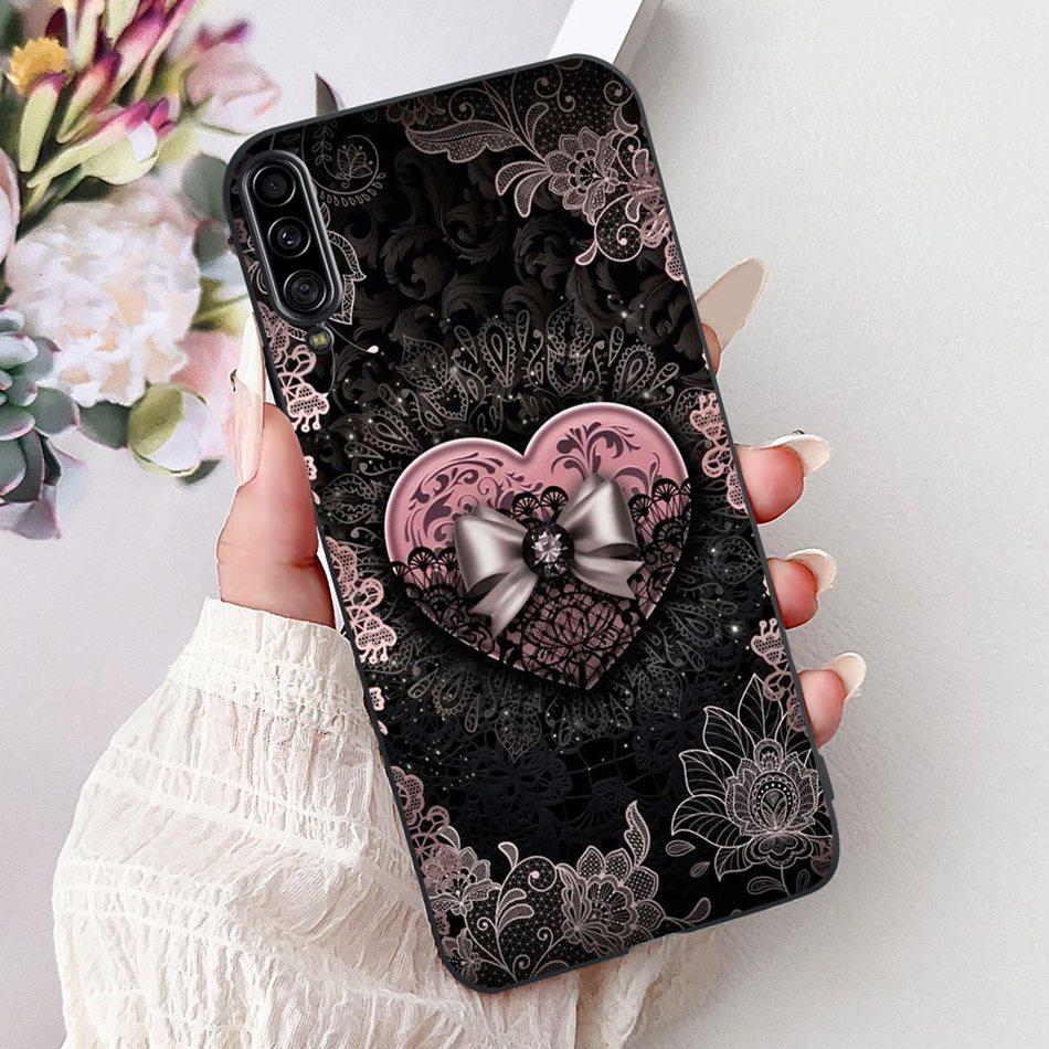 For Samsung Galaxy A90 5G Phone Case For Samsung A90 5G SM-A908B Elegant Floral Cat Painted Black Silicone Soft TPU Cases