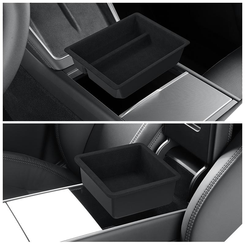 For Tesla Model Y Juniper 2025 Center Console Storage Organizer Box Tray Armrest Hidden Box Cup Holder New Model 3 Highland 2024