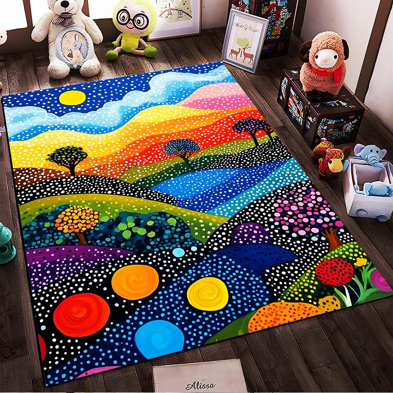 Colorful Abstract Landscape Carpet with Dotted Rainbow Patterns Suitable for Use As an Anti-slip for Living Room Bedroom Sofas