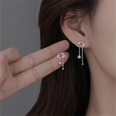 2026 New Fashion Cute Asymmetric Cloud Rain Earrings For Women Korean Crystal Long Chain Tassel Earrings Party Jewelry Brincos