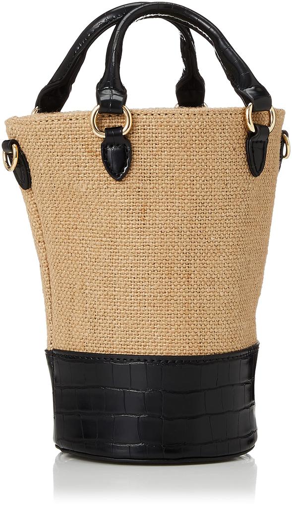 Kashkash Linen and Crocodile Embossed 2-Way Bucket Bag, 01-00-78090, Women's, Black