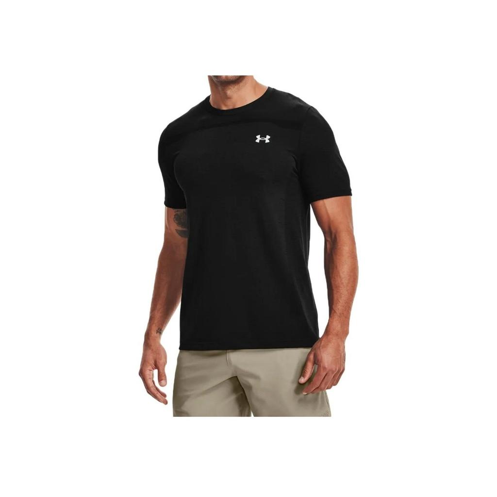 Under Armour Seamless Logo Print Quick-Dry Crew Neck Short Sleeve T-Shirt Men Tops Black 1361131-001