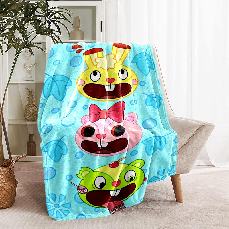 1pc Blanket Happy Tree Friends5 Print Design, Lightweight Blanket for Sofa, Bed- Soft &Warm, Gift for All Seasons Like Christmas, Halloween
