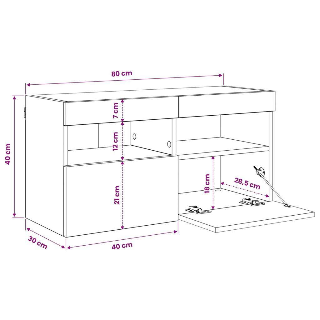 Wall Mounted TV Cabinet with LED Lighting Black Oak Effect 80 x 30 x 40 cm