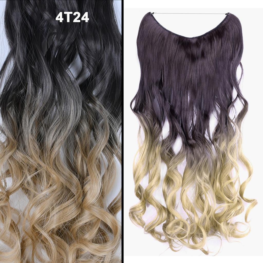 One Piece No Clips Hairpieces Ombre Color Elasticity Invisible Wire Fish Line Wavy Synthetic Hair Extension