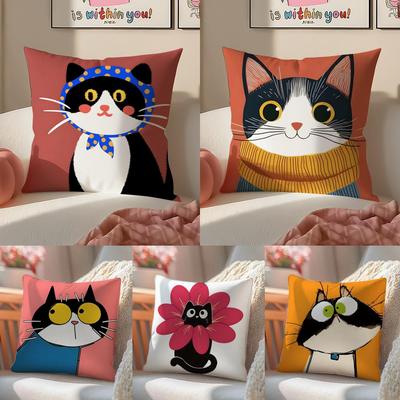 Funny And Silly Cat Pattern Pillow Case Double-Sided Plush Sofa Cushion Covers Organic Breathable Invisible Zipper