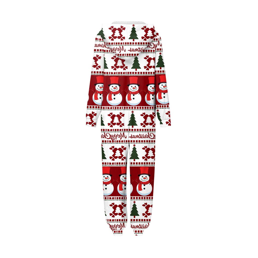 Christmas Print Family Matching Hooded Long Sleeved Zippered Jumpsuit Set