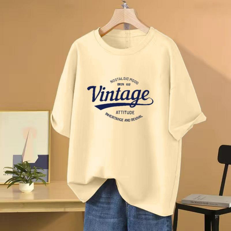 Cotton Short-sleeved T-shirt Women's Retro Bottoming Shirt All-match Casual Slimming Top