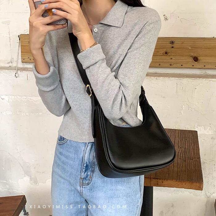 

Casual Shoulder Bag for Women PU Leather Half-moon Crossbody Bag Luxury Messenger Handbag and Purse Shopping phone Purs чорний