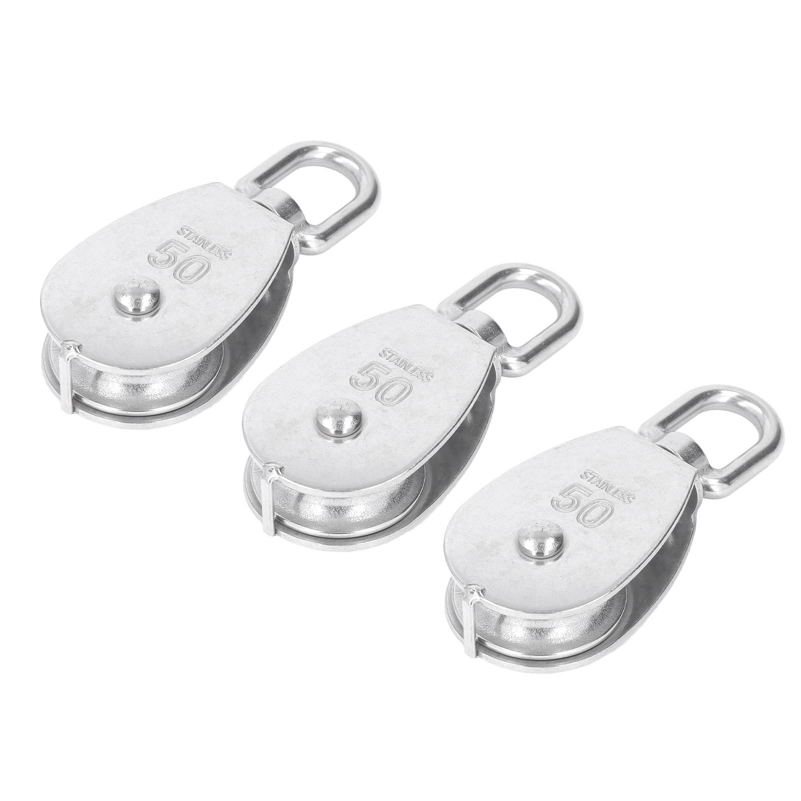 

3Pcs Single Pulley Block Set 400kg Bearing Stainless Steel Pulley Roller for Lifting Boat Deck Towing
