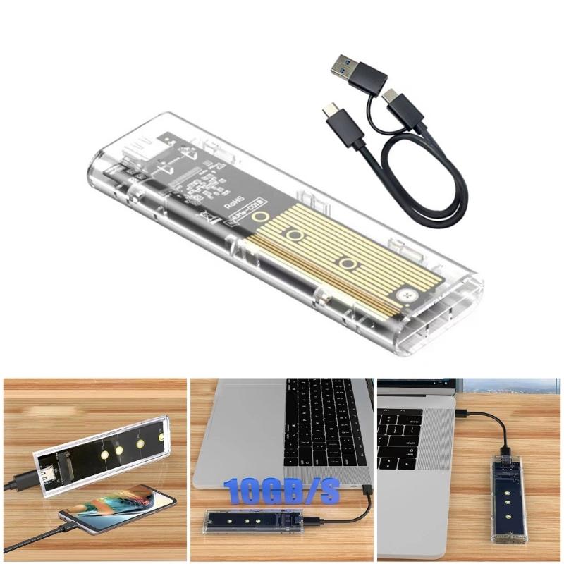 Two Protocols Solid Disk Case Clear USB3.2 USB C 10Gbps PCIE  Solid Disk External Enclosure for 2230-2280 Hard Disk Box